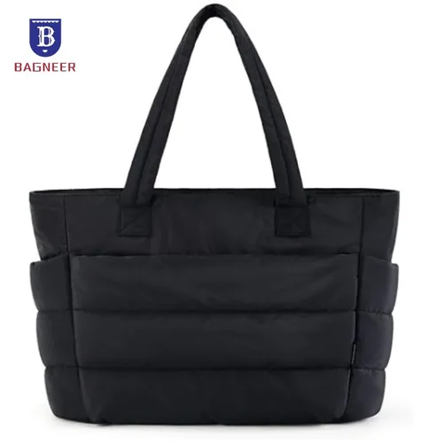 Bolso de mano de burbujas para mujer, acolchado de algodón, acolchado, bolso hinchado, bolso de hombro, bolso con asa de Color sólido, bolsos diarios versátiles