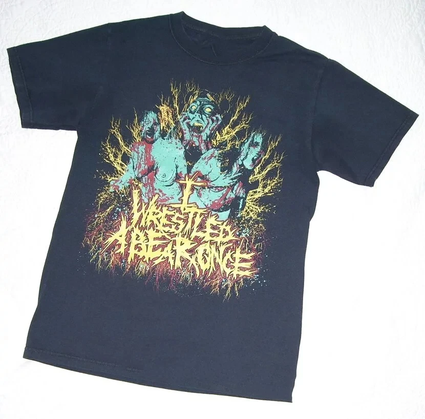 

Iwrestledabearonce Black T-Shirt Cotton Full Size Unisex Men Women Summer Men's T-Shirt Casual Crew Neck Cotton Tee