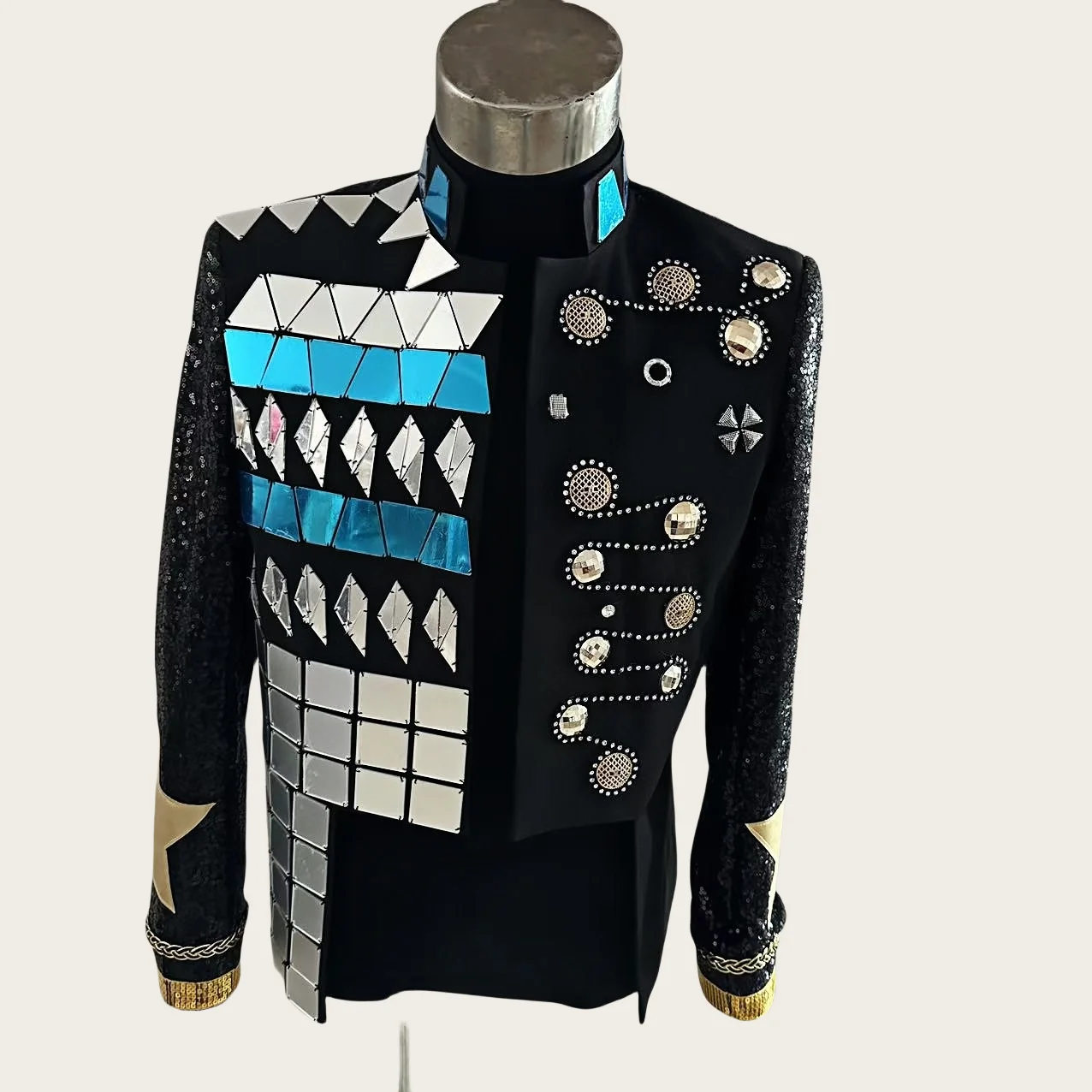 New Handmade Men\'s Mirrors Mental Decorations Suit Jacket Stage Host Banquet Chorus Dress Club Singer Dance Performance Coat