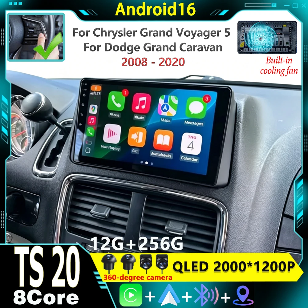 Android16 para Chrysler Grand Voyager 5 2011-2015 para Dodge Grand Caravan 2008-2020 Reproductor Multimedia para Auto Radio Carplay GPS 4G 1