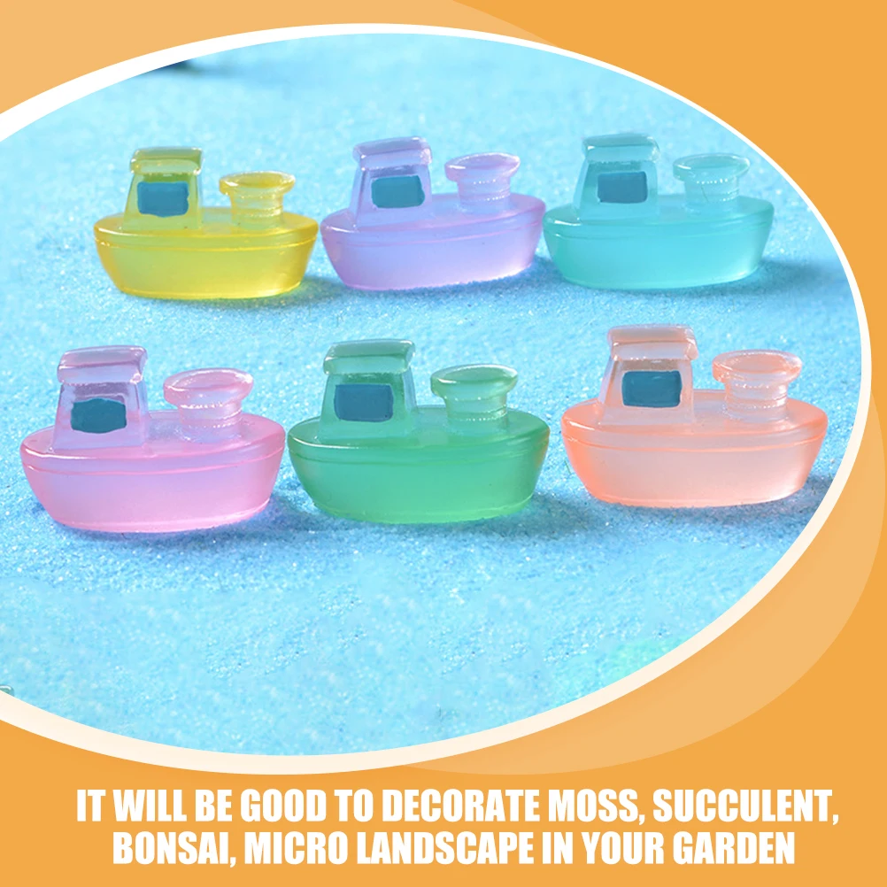 

6pcs Night Glow Cruise Ship Decor Mini Resin Statue Garden Outdoor Bonsai Landscape Ornament Set Stress Relief Toy