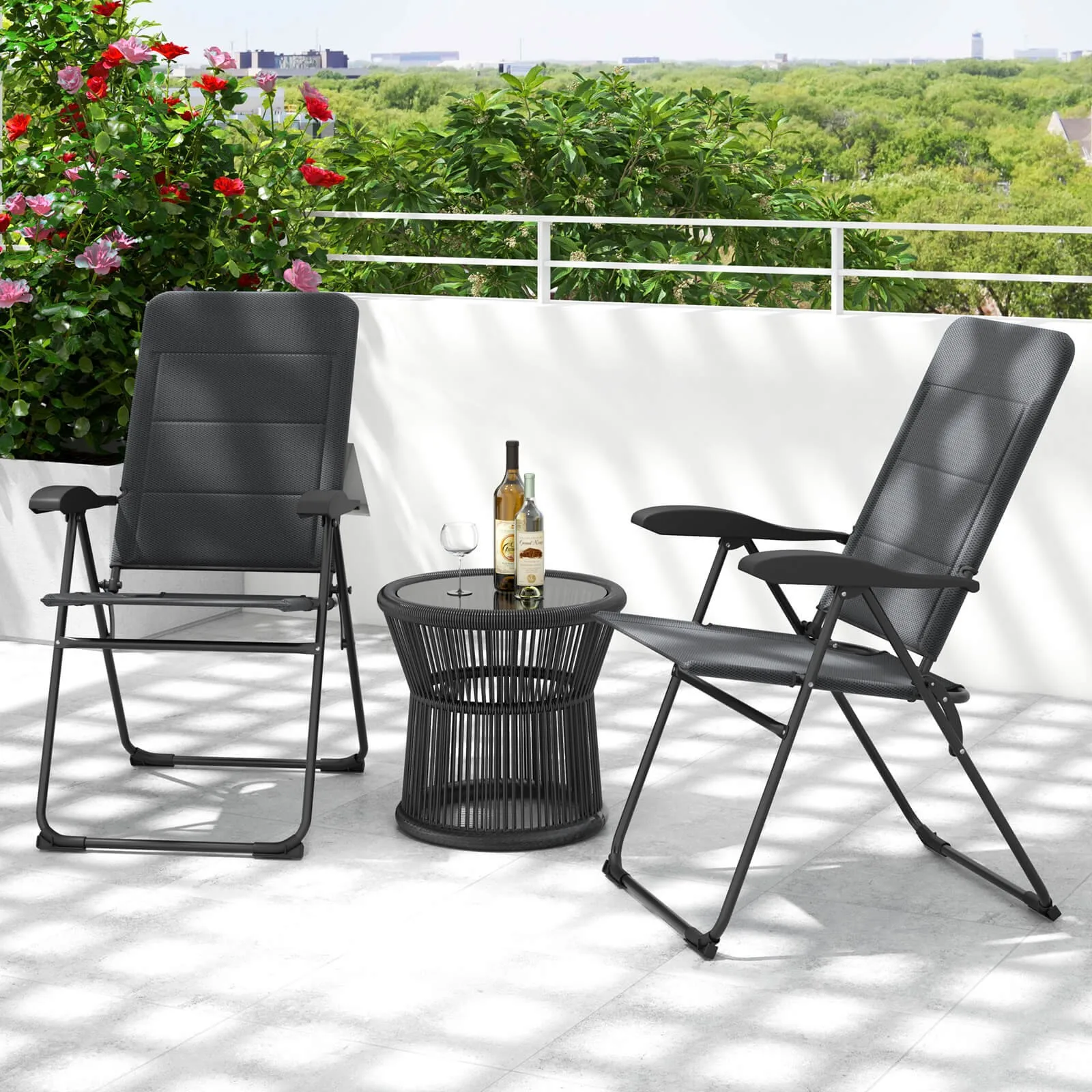 

2PCS Patio Folding Chairs Back Adjustable Reclining Padded Garden Furniture