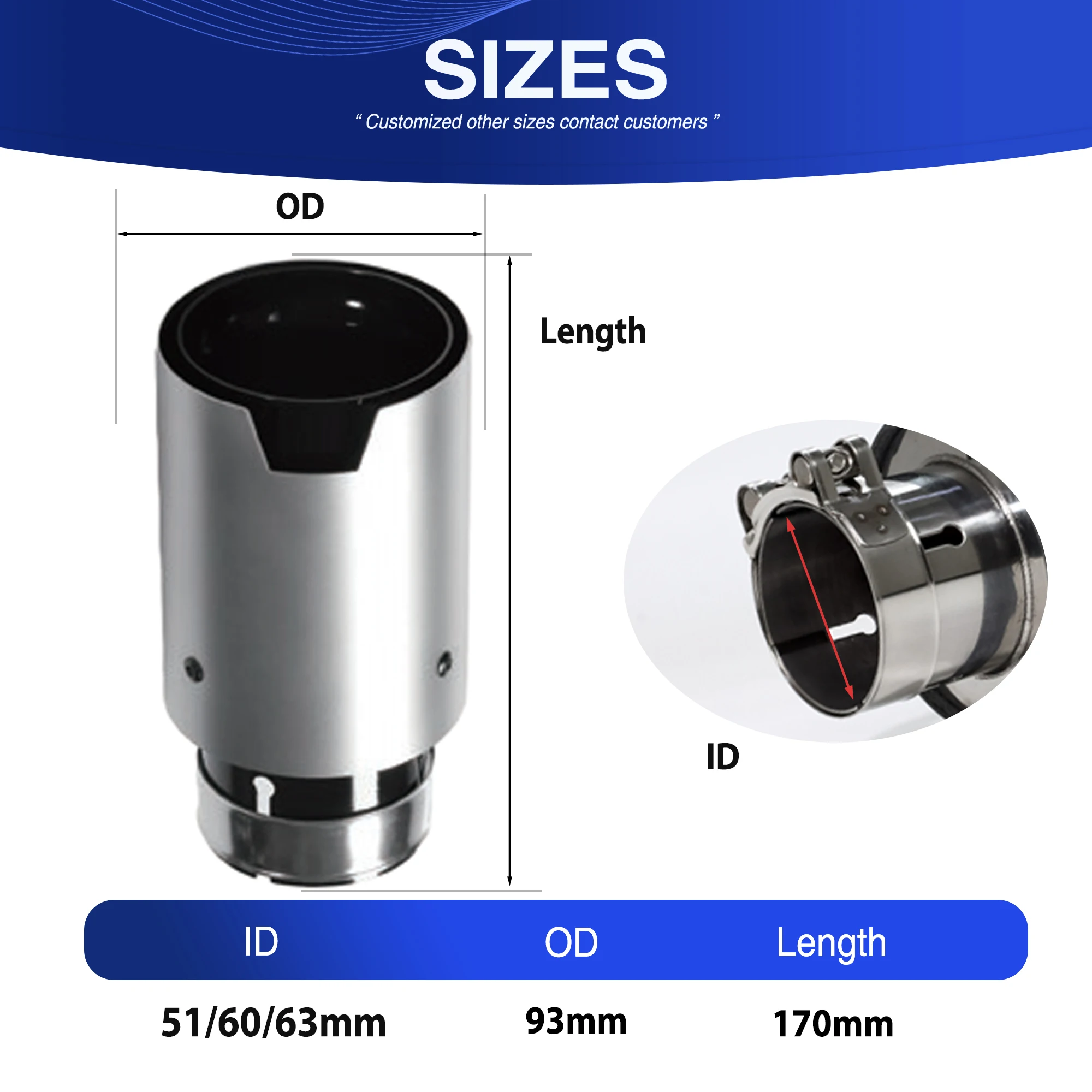 1 Piece High Quality Stainless Steel Exhaust Tip 93mm Outlet Cars Accessories Fit For Auto Modified Car Muffler For BMW