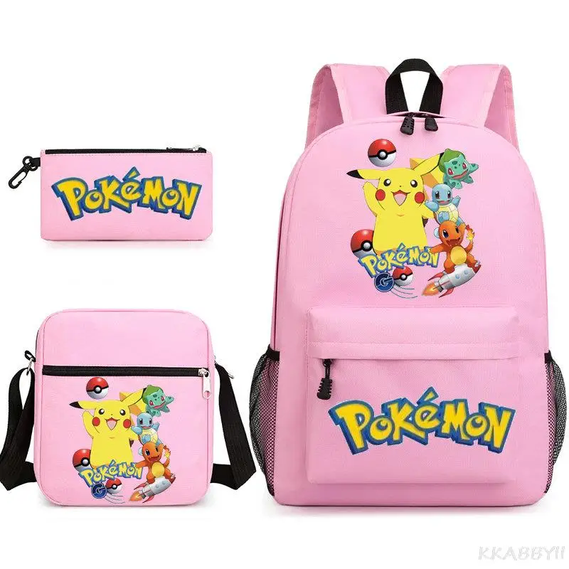 POKEMON 3Pcs Set Backpack 3D Prints Knapsack for Teenagers Girls Boys Cute Pikachu Travel Bagpack Children School Bags