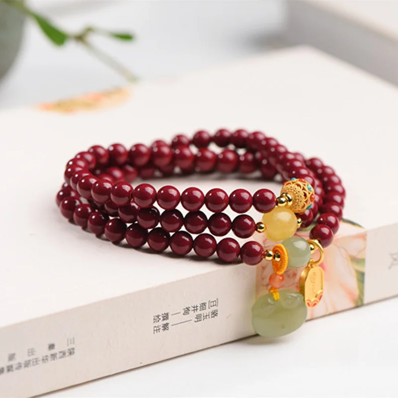 Natural Multi Circle Cinnabar Bracelet with Beeswax Sunny Water Ruyi Accessories Simple Men's and Women's Hand Jewelry
