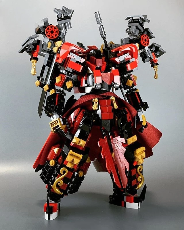 New MOC Building Blocks Red Storm Combat Mecha Robot Toy Flame Double Sword Warrior Model DlY Assembly Children\'s Christmas Gift