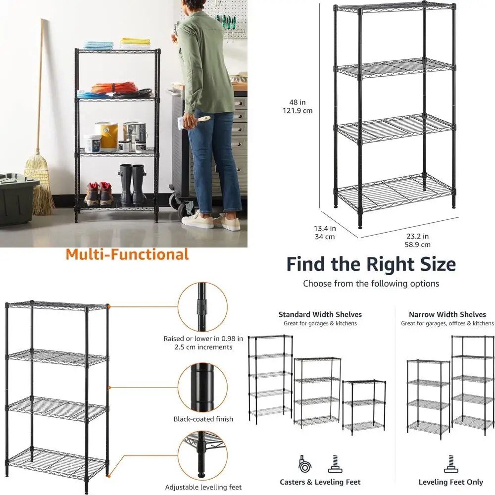 

Adjustable 4-Tier Steel Wire Shelving Unit, 13.4x23.2x48, Black, Easy Assembly, Sturdy & Space-Saving