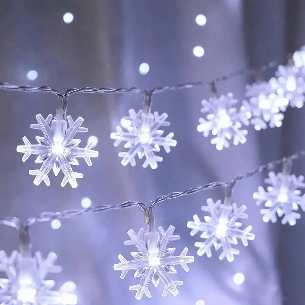 20FT 40 LED Snowflake String Lights: 8 Modes Timer Remote, Battery-Powered Cool White (Indoor/Outdoor Xmas)