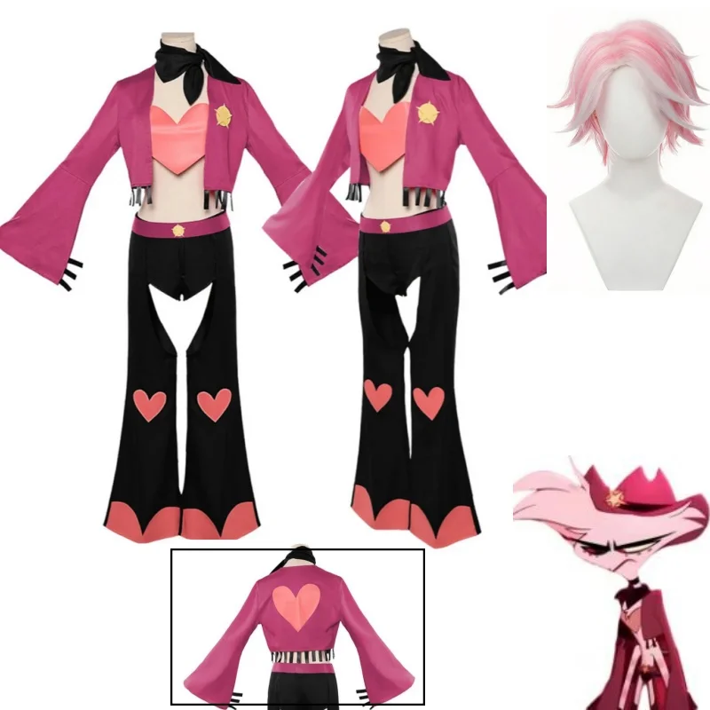 

Angel Dust Cosplay Hell Inn Costume Pink Jacket Heart Top and Pants Full Set Cute Unifrom Halloween Carnival Party Clothes