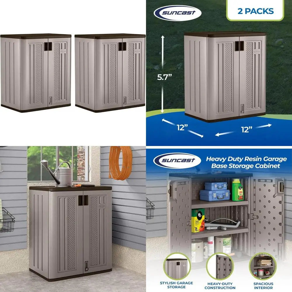 

Набор шкафов для хранения вещей Suncast из 2 предметов, 9 кубических ножек, материал смолы, платина и органайзер для гаража из шифера