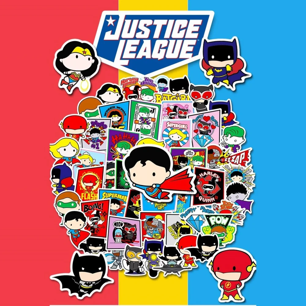 50Pcs Cartoon Justice League Stciekrs Superman Batman Scrapbooking Phone Luggage Skateboard Waterproof Decals Decoration Toys