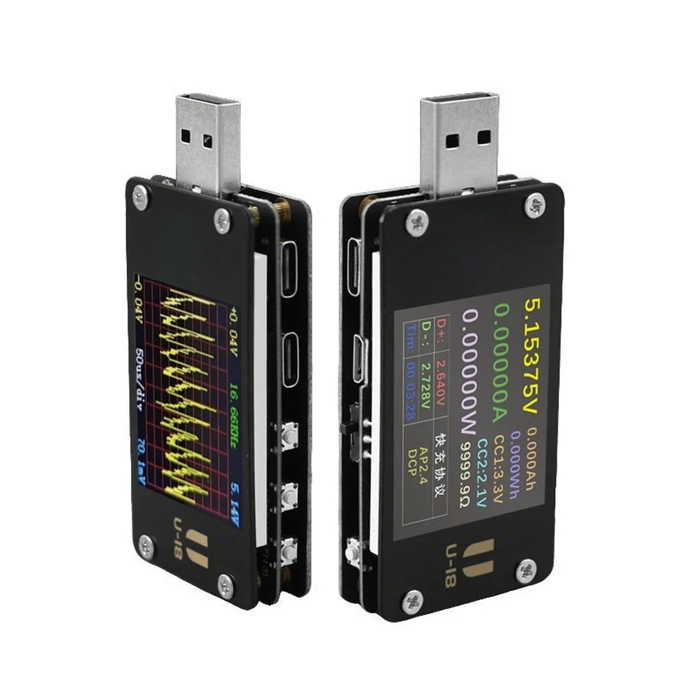USB Voltage Current Tester Power Meter With Quick Charge PD Protocol Detection 1.77 Inch TFT Display Cable Resistance Analyzer T