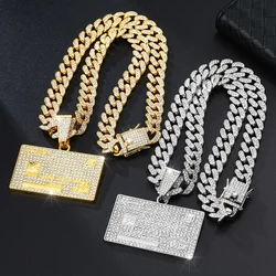 D&Z Credit VISA Card Pendant  With 13mm Rhinestones Miami Cuban Chain HipHop Iced Out Bling Necklaces Fashion Jewelry For Man