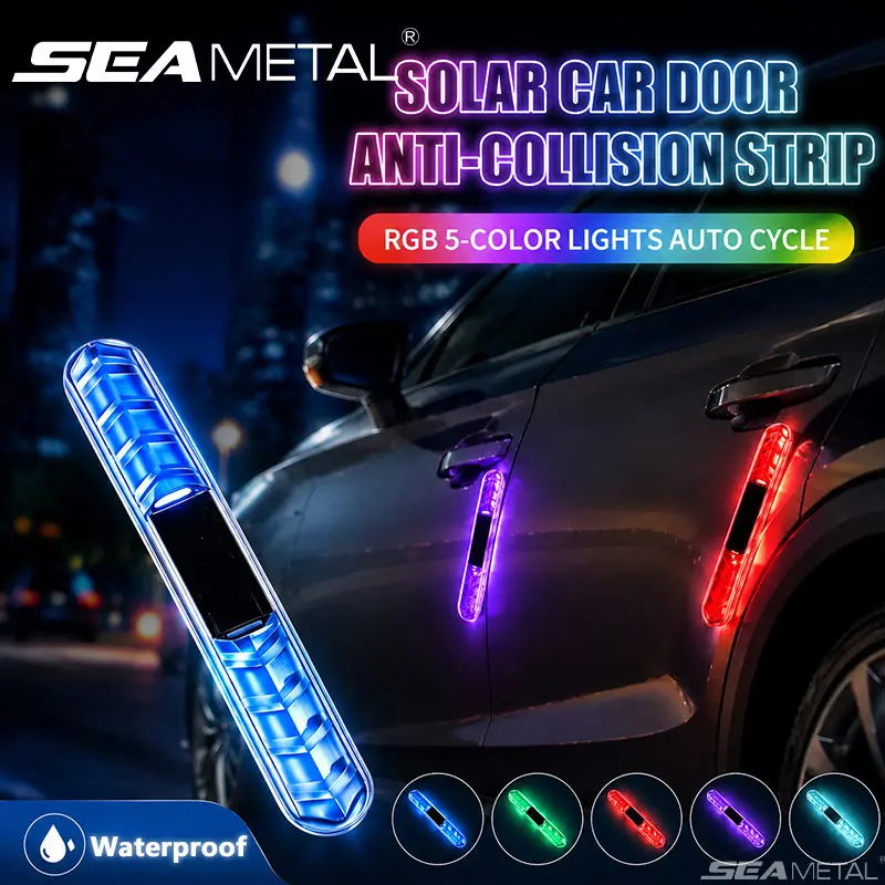 SEAMETAL Solar Car Door Anti-Collision Warning Strip Solar Colorful Car Motorcycle LED Flashing Decorative Light Protector Strip