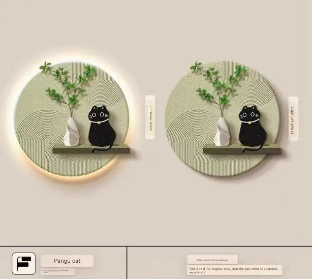 Log Cabin Style Cat Restaurant Decor Painting Wall Lamp With a Sense of Luxury, Three-dimensional Sandstone Living Room with a l