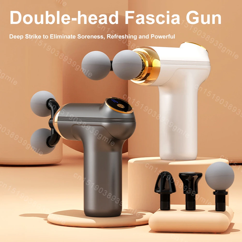 Double Headed Fascia Gun Vibration Massage Gun Body Back Deep Muscle Relaxation Fitness Shaping Neck Leg Massager Relieve Pain