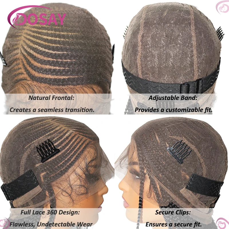 36 ''parrucche intrecciate sintetiche trecce di Cornrow parrucche di pizzo scatola treccia parte laterale intrecciare i capelli parrucca anteriore piena del merletto per le donne nere Dosay