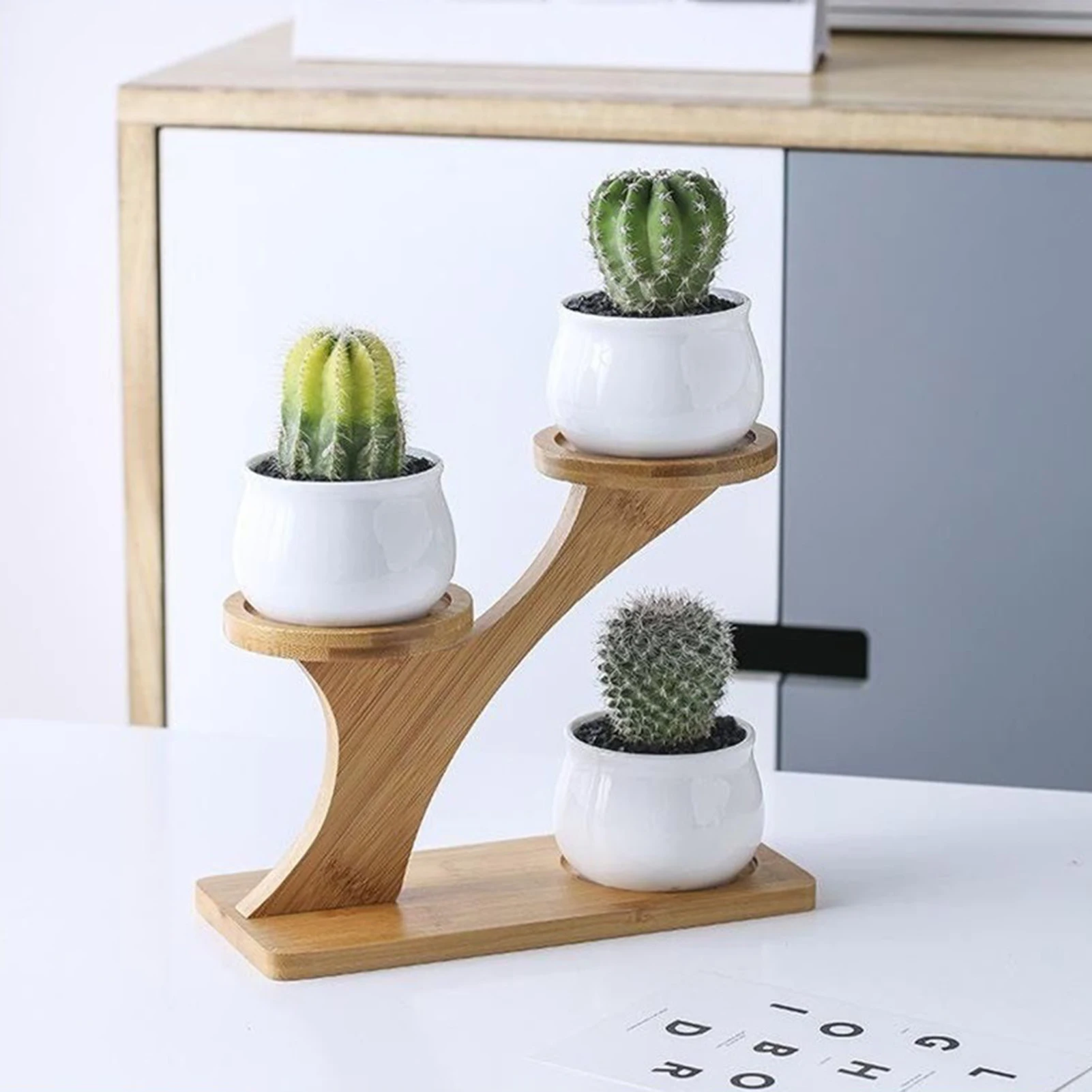 

Bamboo Succulents Plant Stand Space Saving Design Fleshy Window Platform for Home Office Desktop