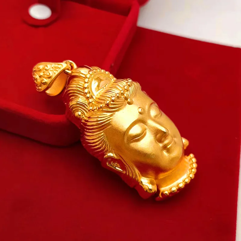 9999 gold Guanyin pendant necklace with large pendant plate, benefiting all beings in a three-dimensional, high-end style