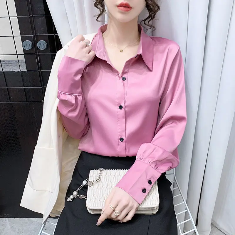 Light Luxury High-end Shirt 35 Mmi Simulated Silk Crepe Satin Shirt Women Long-sleeved Loose Commuter Temperament Top