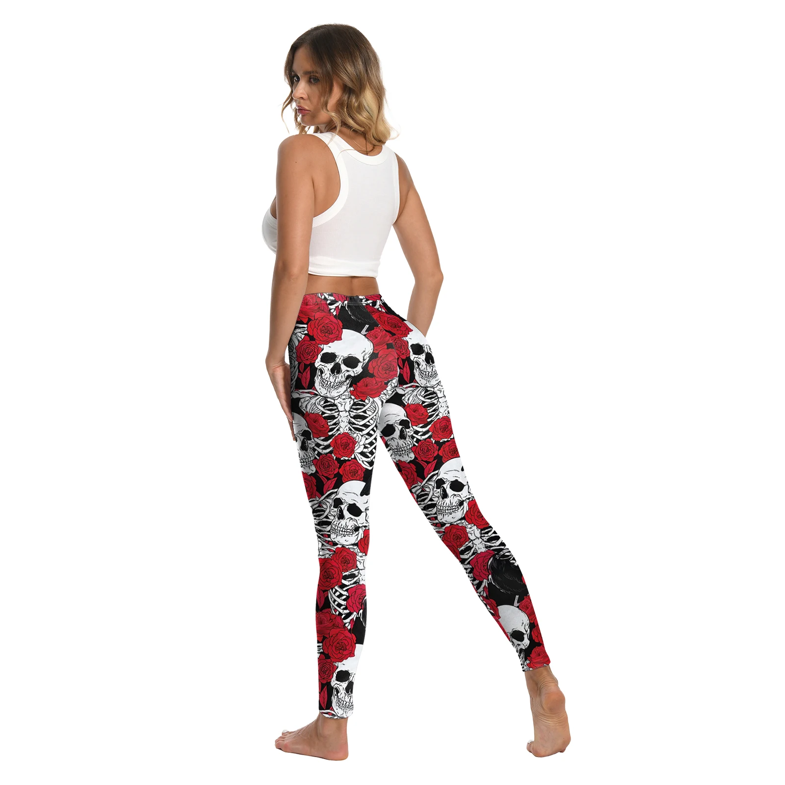 Nadanbao المرأة الجمجمة الأحمر روز طباعة طماق هالوين القوطية السراويل عارضة الشارع الشهير تجريب السراويل جوارب مثيرة القاع #1