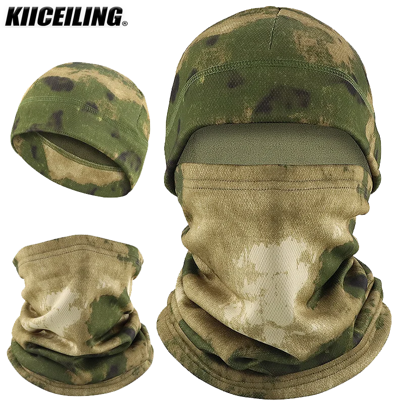 KIICEILING Men Fleece Hat Camouflage Scarf Winter Thermal Outdoor Sports Skiing Cycling Hunting Beanie Cap Women Ski Bike Hat