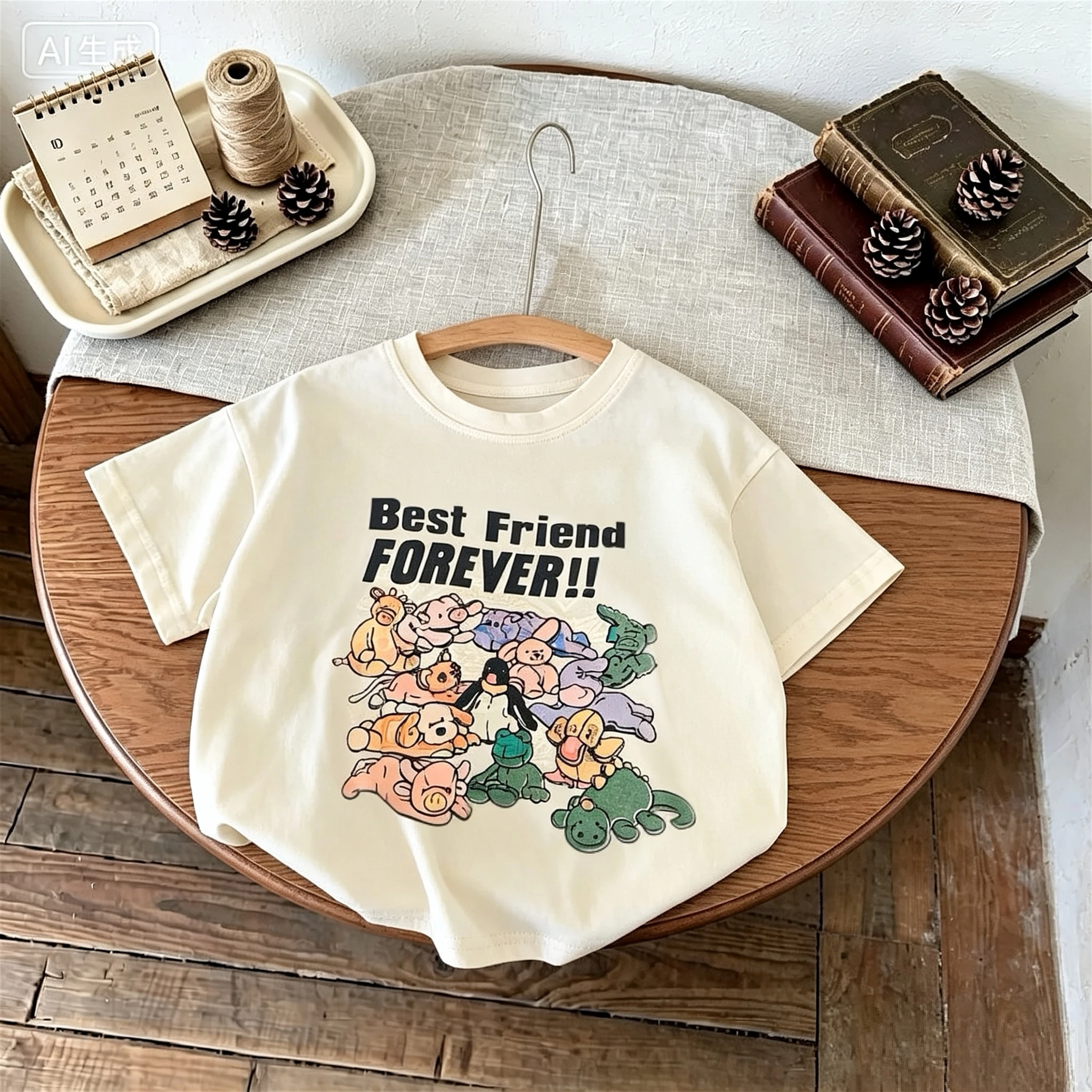 Boutique Children's Wear Short Sleeve Tees Tops Summer Clothing Printed Cartoon Round Collar Casual T-shirt Kids Clothes Tshirts