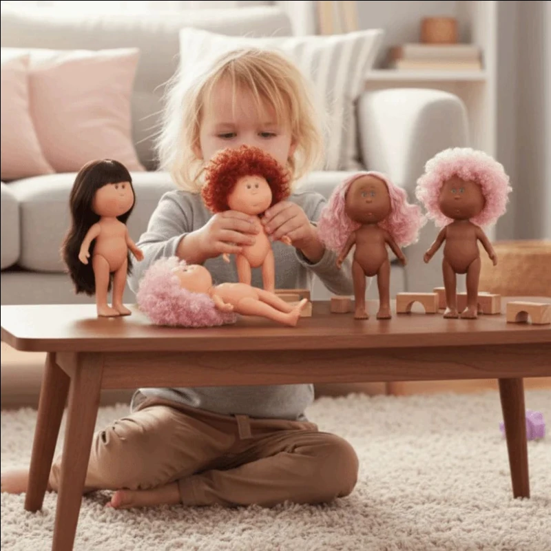 Girls Toy Curly Hair 24cm Bean Eye Vinyl Doll Dress Up Dark Skin Mia Potato Dolls Movable 24cm Action Figure Body Children Gift
