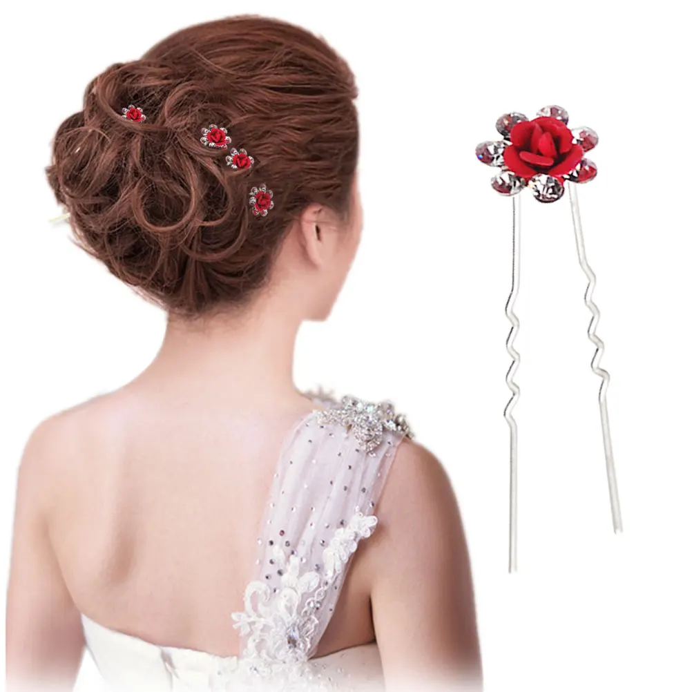 

12pcs Rhinestone Pearl Flower Hairpins for Women Bride Bridesmaid Wedding Party Daily Accessories U Shape Clip