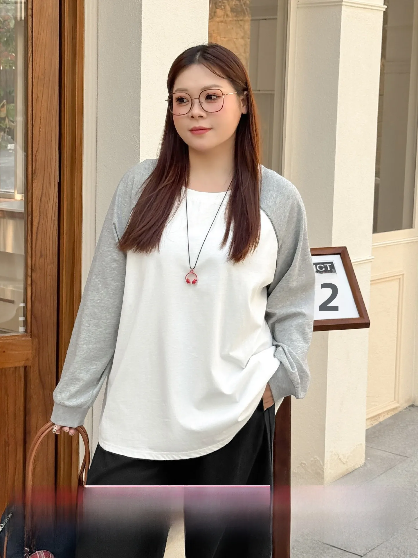

plus Size Women's Korean Sle Patchwork T-irt round Ne Long Sve Slimming Base irt oulder Sve Spring 2026