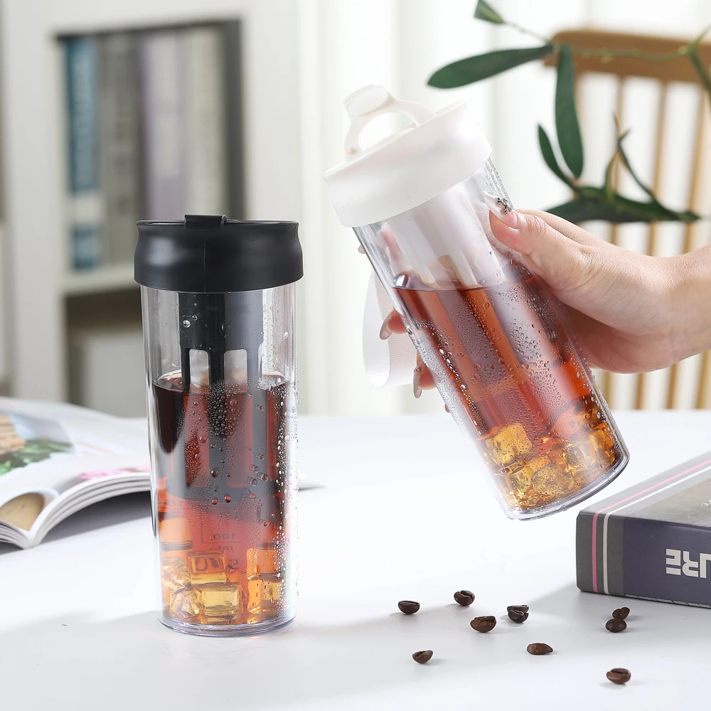 Tragbare Filter-Kaffee-Wasserflaschen, Kühlschrank, Kaltextrakt, Kaffeekanne, Obst-Tee-Flasche mit Sieb, Picknick, Camping, Getränk