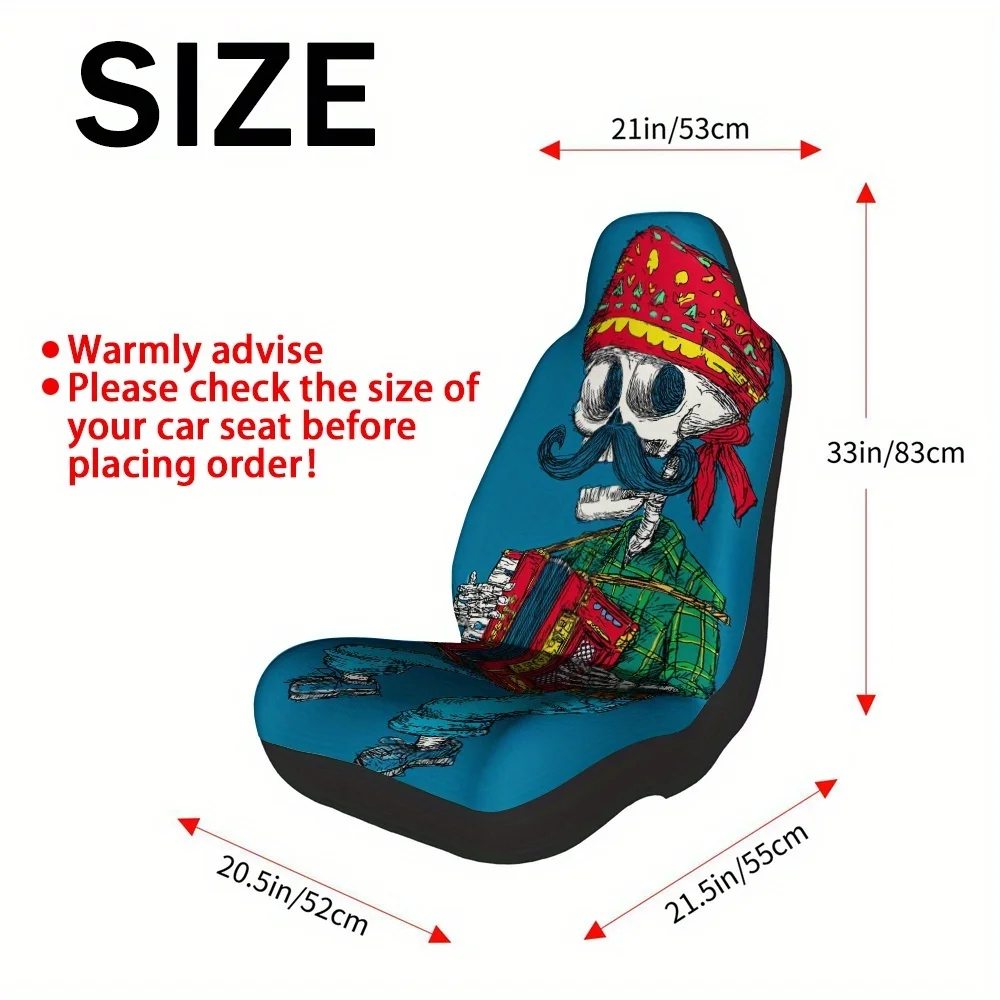 2pcs, Unique Cartoon Skeleton Accordion Music Dayofthedead Pattern Car Seat Covers, Soft And All Season Use, Compatible With Car