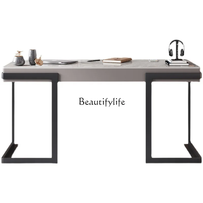 

Italian minimalist rock slab desk study light luxury computer desk modern simplicity