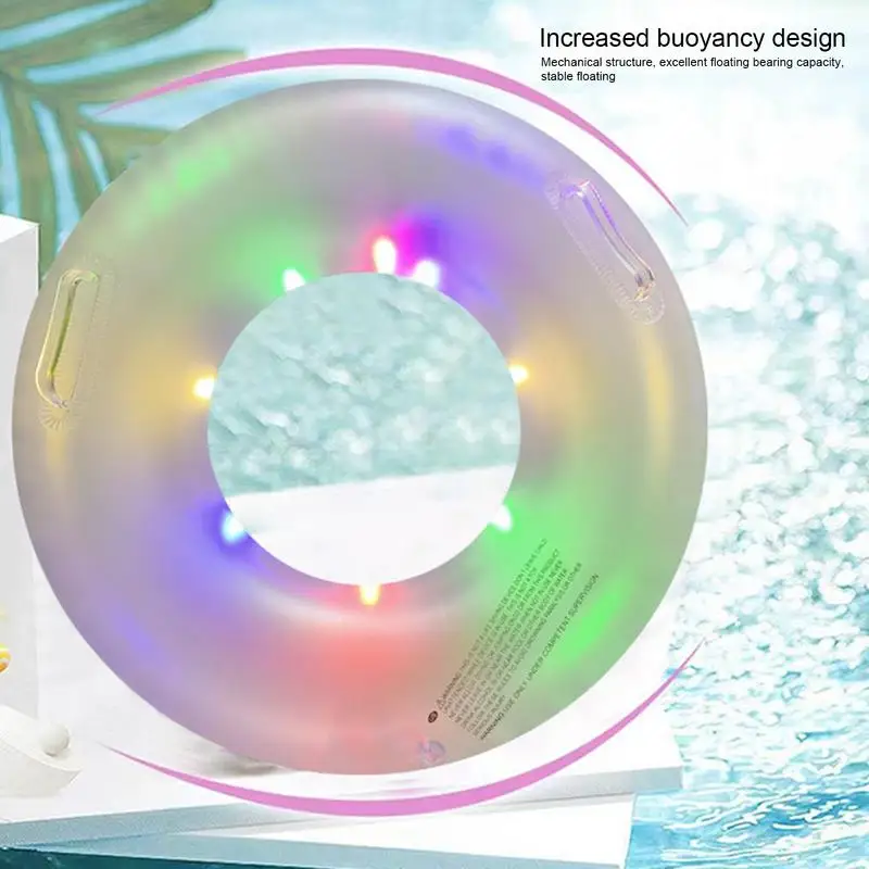 Led piscina flutua divertido tubo de piscina inflável em forma redonda explodir tubo de natação com alça transparente anéis de natação festa na piscina