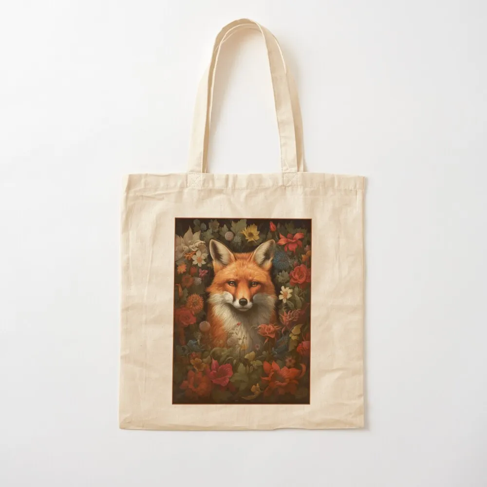 Red Fox with Flowers Tote Bag Women's tote bag Women bags Custom bag Cloth