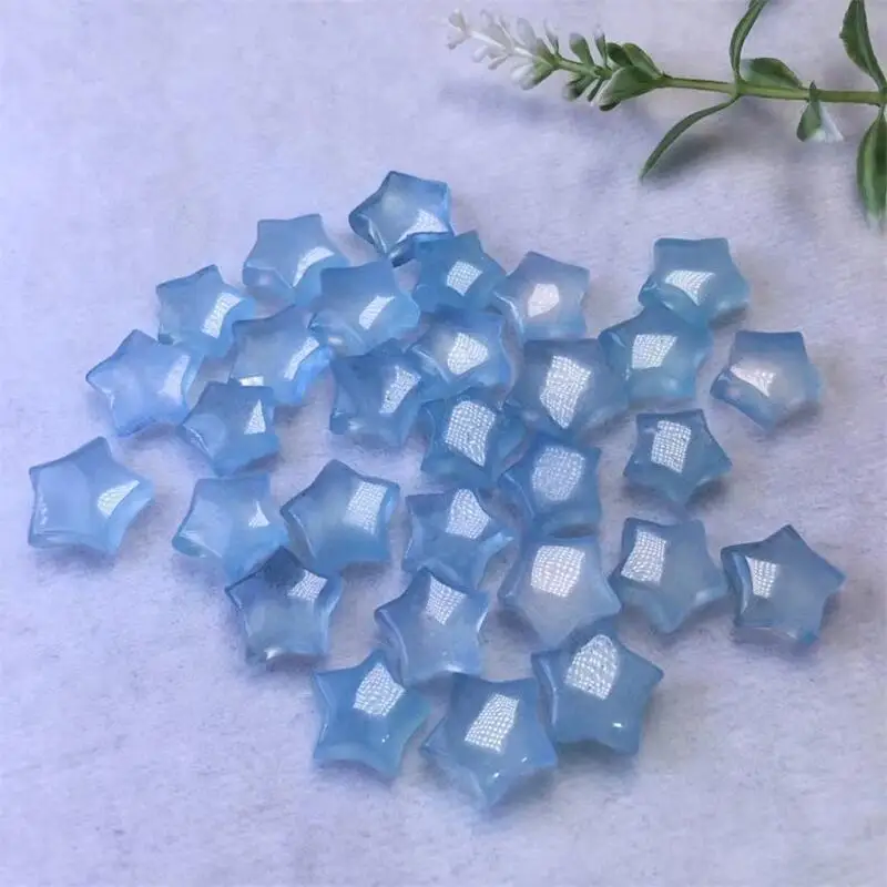 

5pcs Natural Aquamarine Star Crystal Quartz Carvings Mineral Healing Gemstone For DIY Pendant Earring Gift 14mm