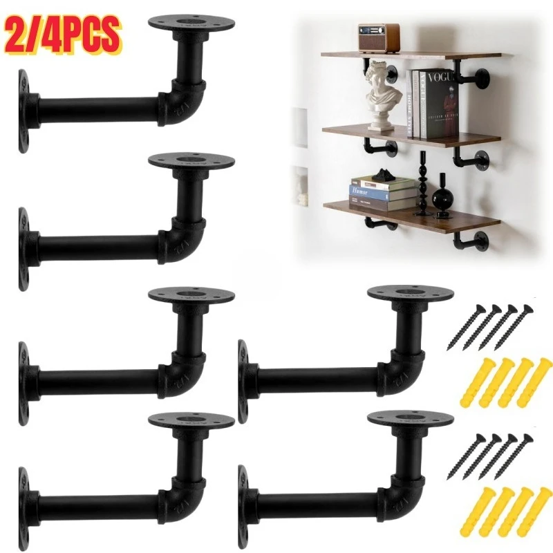 2/4pcs Pipe Shelf Bracket Iron Industrial Pipe Shelf Bracket Mounting Bracket Holder Storage Holders Racks Home Accessories