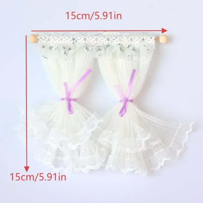 1/12 인형 집 레이스 커튼 모델 인형 집 침실 거실 장식 인형 집 가구 액세서리 마이크로 장면 장식