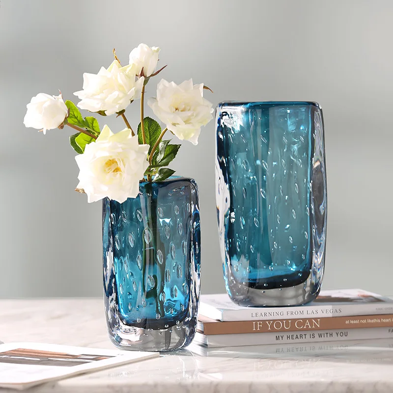 Light luxury bubble glass vase living room flower arrangement ornament transparent glass vase model room home decoration