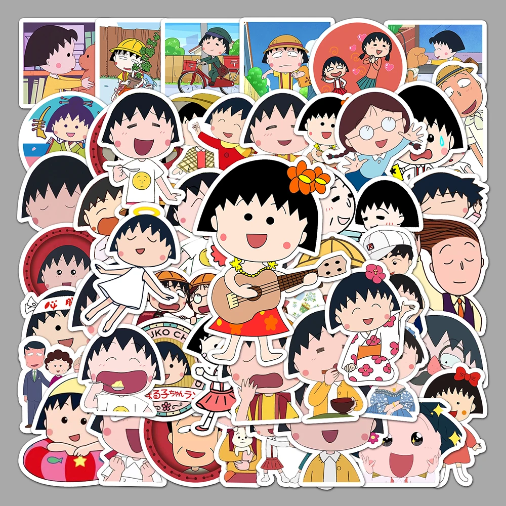 50 Stück Cartoon-Animierte Chibi Maruko-chan Niedliche Aufkleber aus PVC-Material, tägliches Kinderspielzeug, Scrapbook, wasserfeste Geburtstagsaufkleber