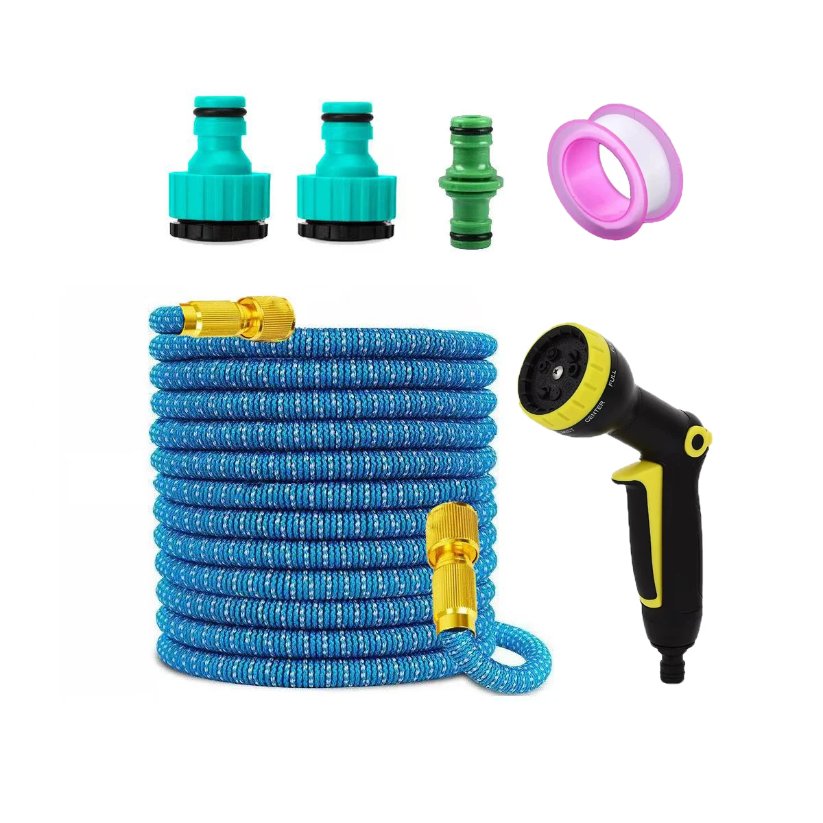 Retractable Garden Water Hose 25FT 50FT 75FT 100FT with Adjustable High-Pressure Spray Gun, Brass Fittings & Quick Connectors