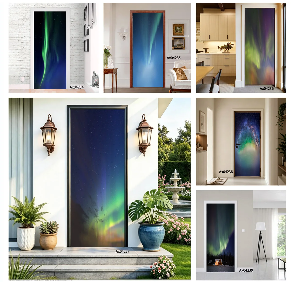 

Full Vertical Green Purple Nebula Aurora Starfield Door sticker Waterproof Vinyl Cover for Home Interior Cabinets Door Decor