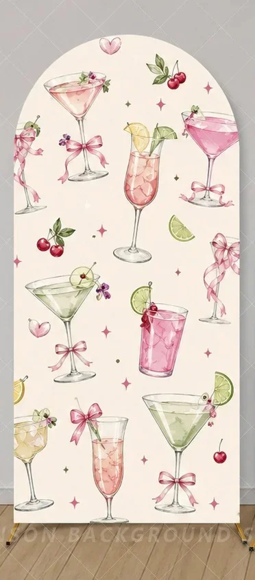 Tini Bit Older Birthday Party Arch Cover Backdrop Martini Cocktail Pink Coquette Champagne 3 Panel background