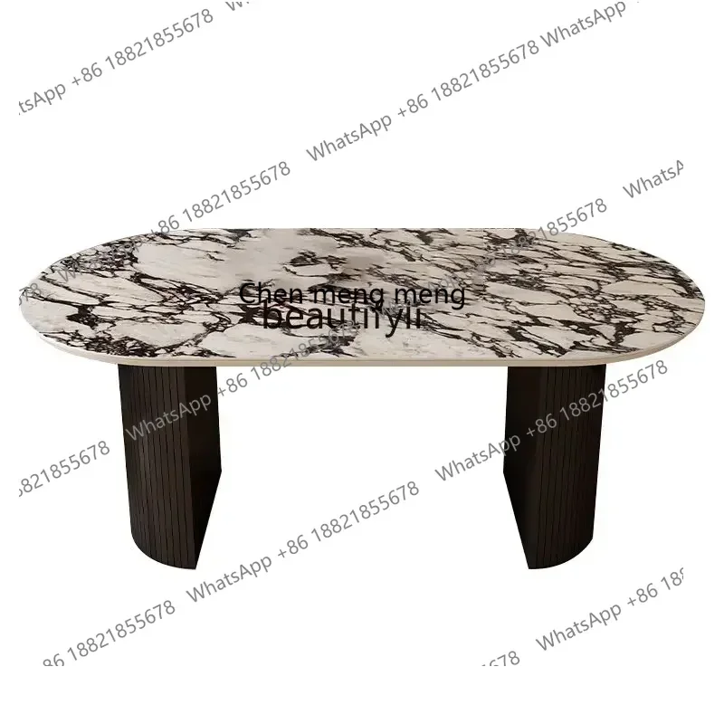cc182R11 French  Marble Dining-Table Calacatta Purple Rock Plate Light Luxury and Simplicity Ellipse Dining Table