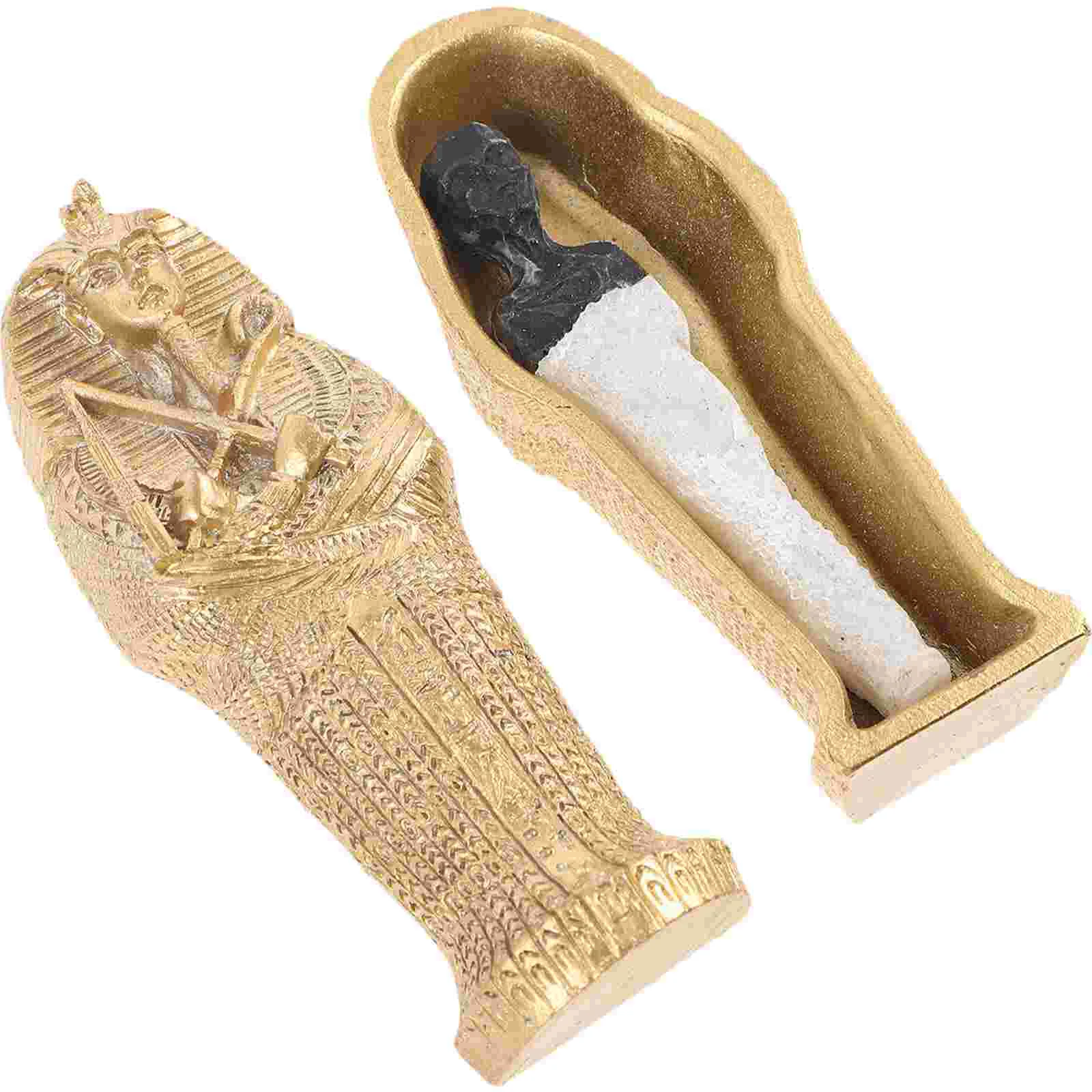 Sarcophagus With Mummy Figurine Set Egyptian Pharaoh Tombstone Historical Sculpture Mummy Coffins Figurines