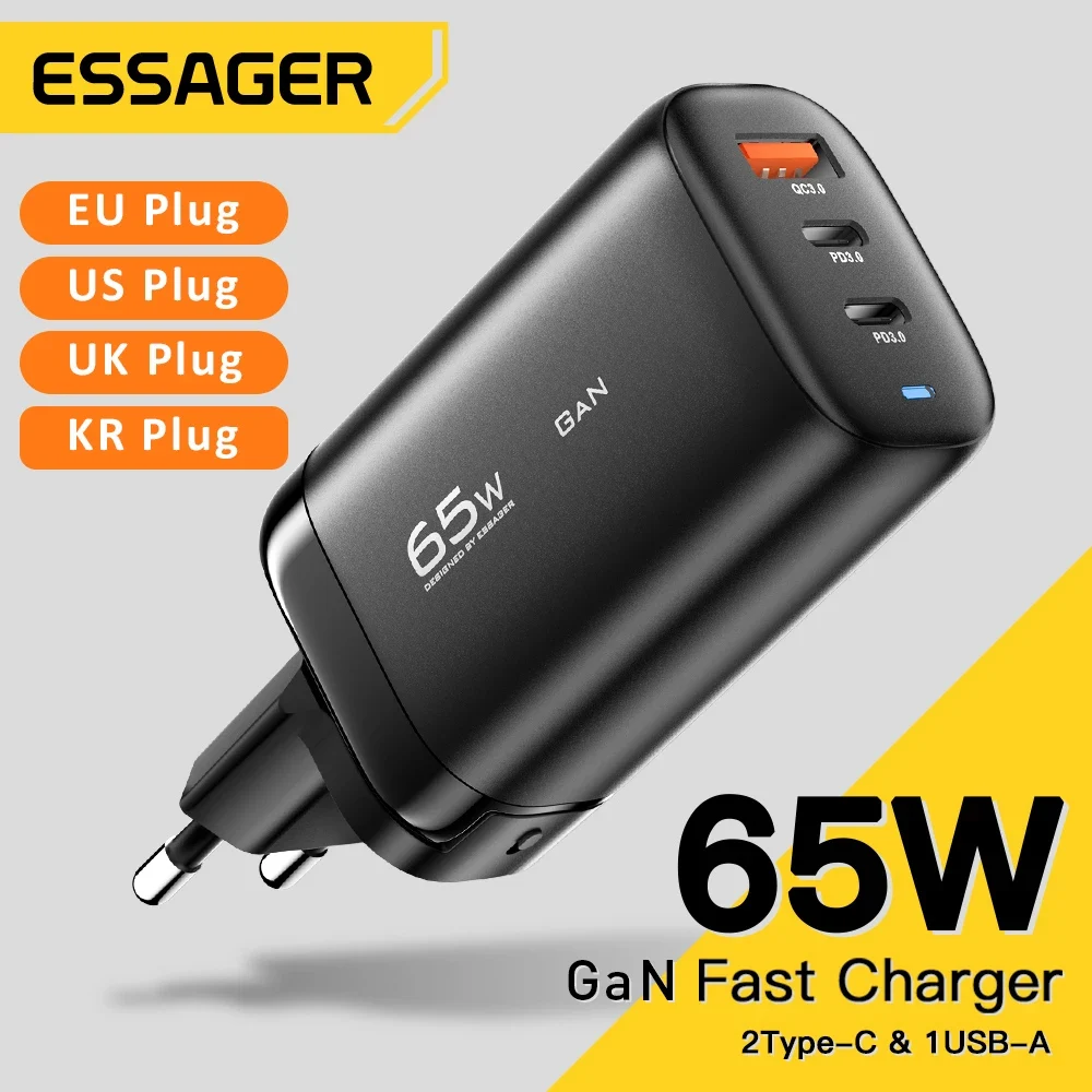 Essager 65W GaN USB Type C Ładowarka do laptopa PPS 45W 25W Szybkie ładowanie do telefonu Samsung Xiaomi Realme iPhone15 14 13 Pro