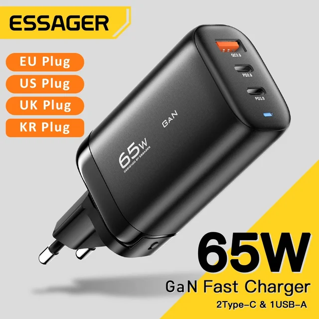 Essager 65W GaN USB Type C Ładowarka do laptopa PPS 45W 25W Szybkie ładowanie do telefonu Samsung Xiaomi Realme iPhone15 14 13 Pro