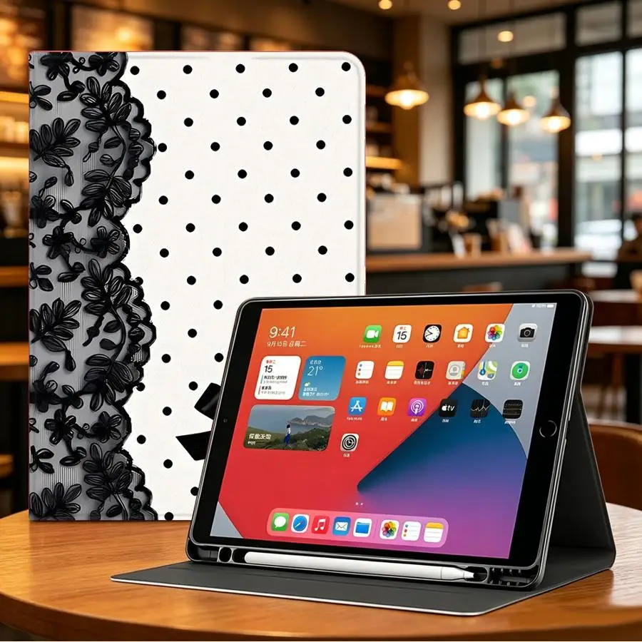 Lace Ribbon Polka Dot with Pencil Slot Case for Apple iPad Air 11 13 M4 M3 M2 A16 2026 10th 7/8/9th Pro11 13 Air 4/5/6th