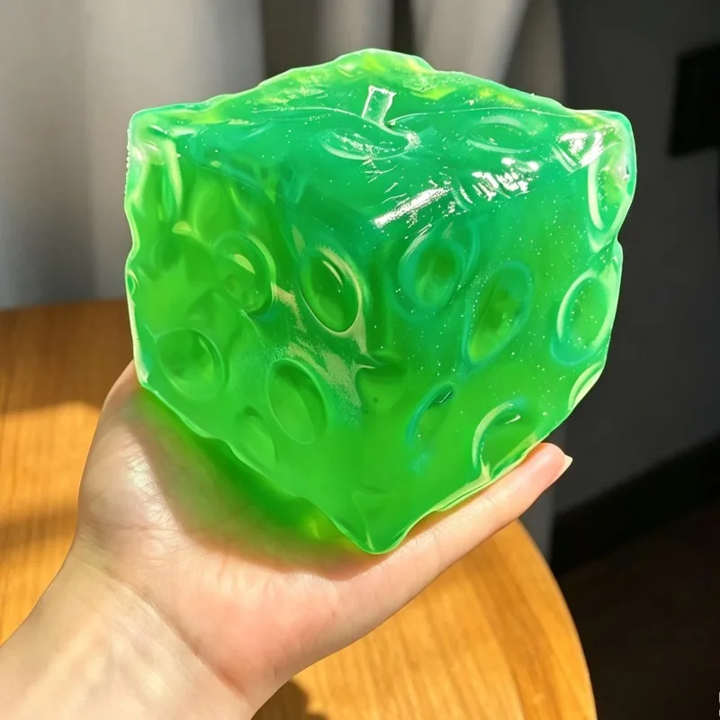 Clear Cheese Cube Squishy Toy Transparent Jelly Slow Rising Fidget Squeeze Toys Kawaii Hand Moulding Vent Toy for Adults Gift