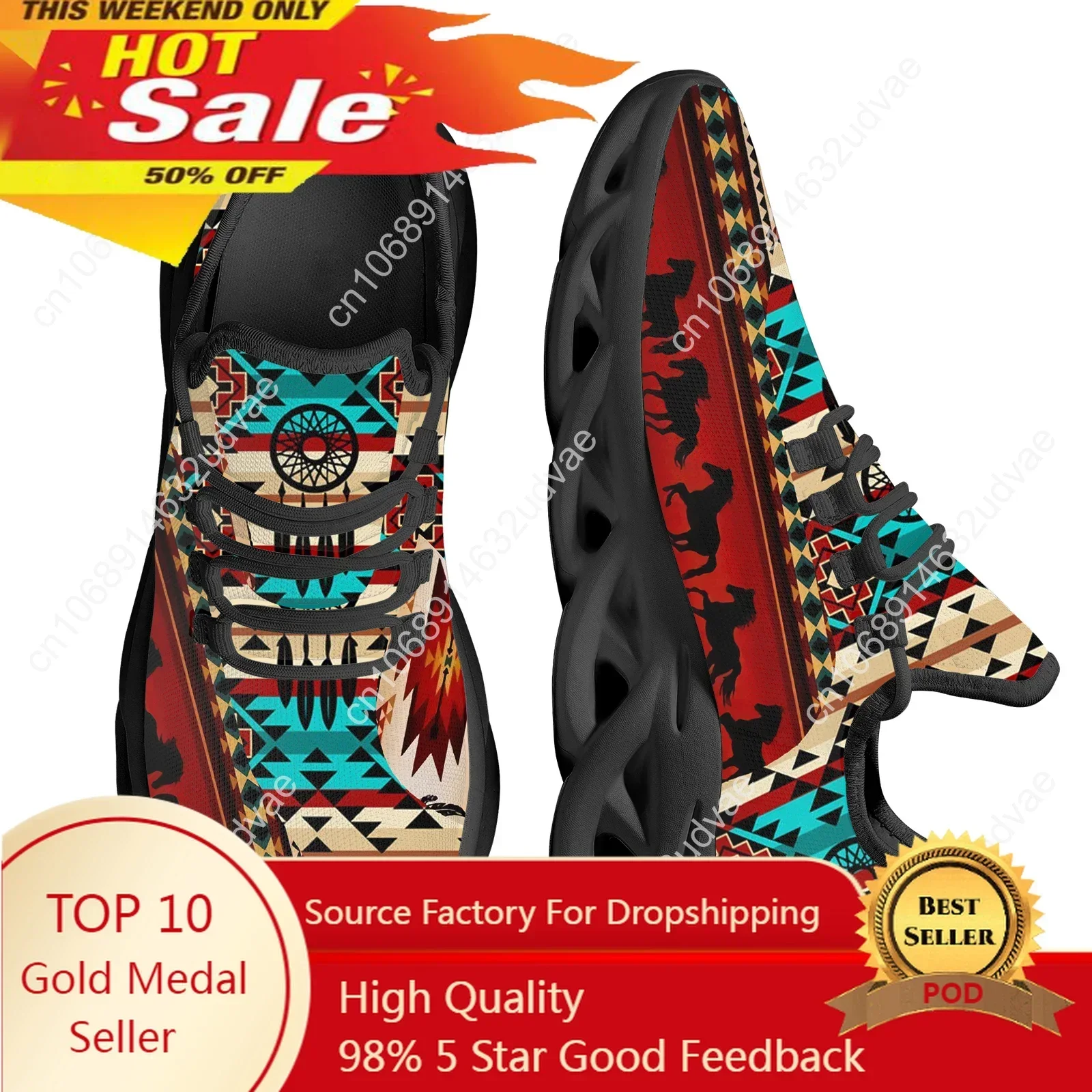 Ethnic Tribal Aztec Pattern Lightweight Lace up Mesh Shoes for Women Casual Men's Platform Sneakers Large Size Shoes